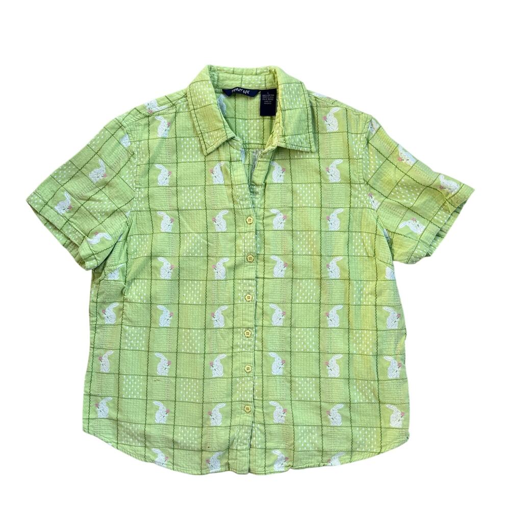 Vtg Krazy Kat Easter Bunny Spring Button Down Top Size Large
